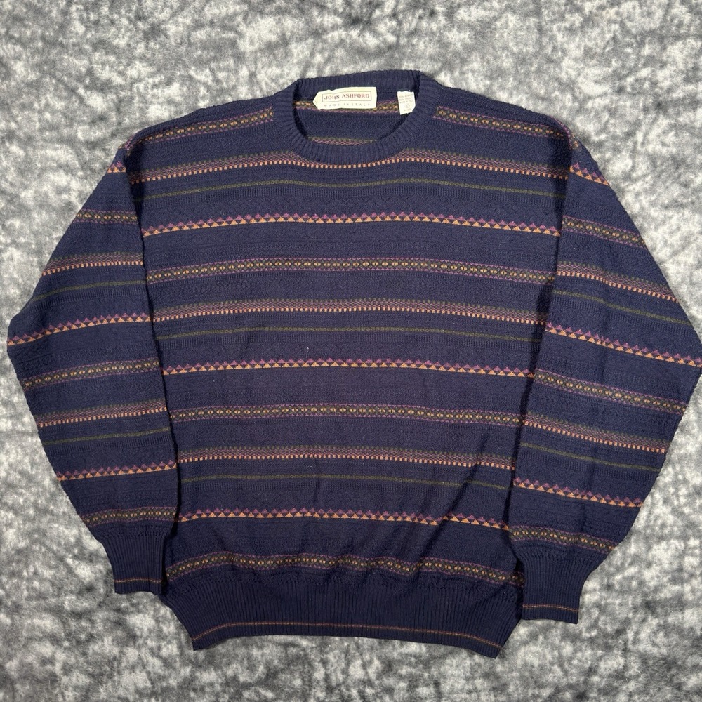 John Ashford Knitted Sweater Mens XL Striped Preppy Pullover Made in Italy
